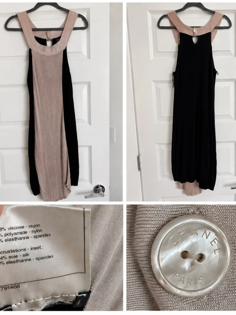 CHANEL Black Dress with Beige Pleated Trim